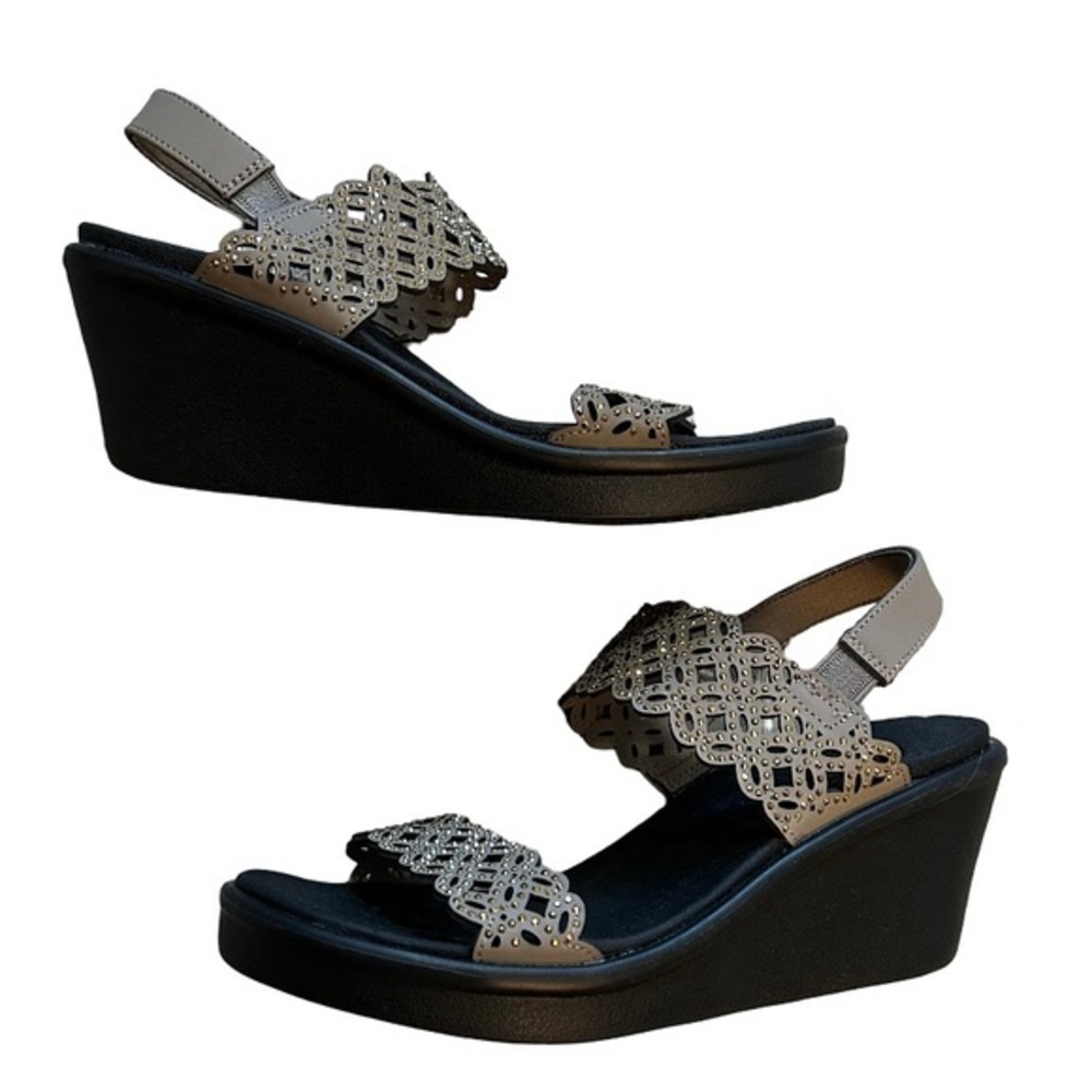 Skechers Beige Laser-Cut Rhinestone Wedge Sandals
